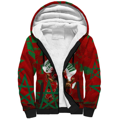 Personalized Morocco Football Sherpa Hoodie Atlas Lion Grunge Star Mascot