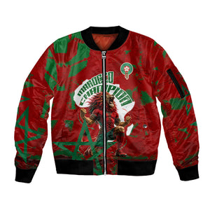 Personalized Morocco Football Sleeve Zip Bomber Jacket Atlas Lion Grunge Star Mascot