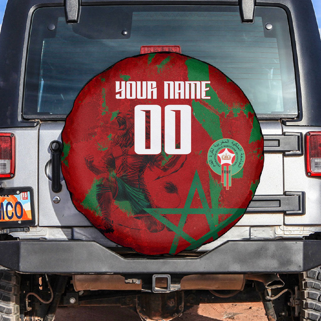 Personalized Morocco Football Spare Tire Cover Atlas Lion Grunge Star Mascot