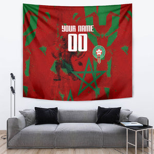 Personalized Morocco Football Tapestry Atlas Lion Grunge Star Mascot