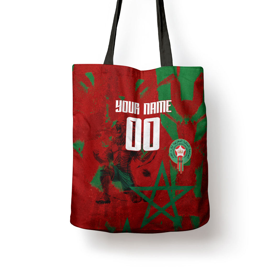 Personalized Morocco Football Tote Bag Atlas Lion Grunge Star Mascot