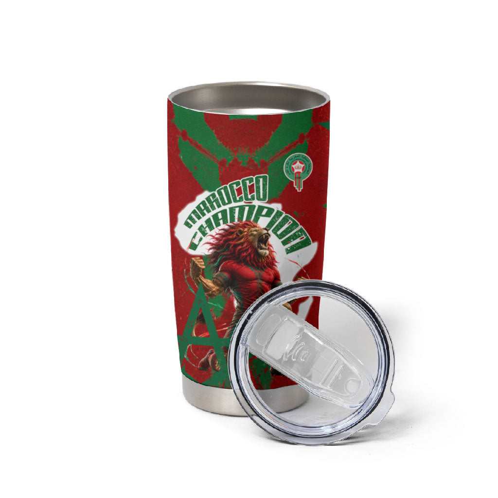 Personalized Morocco Football Tumbler Cup Atlas Lion Grunge Star Mascot