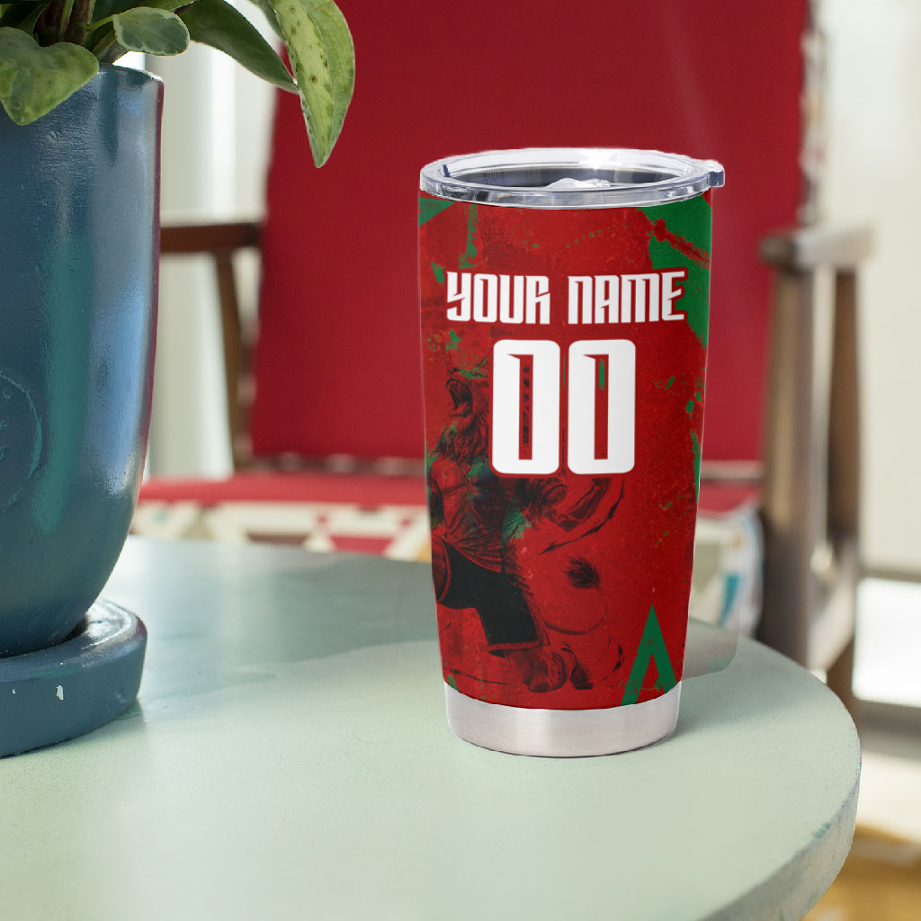 Personalized Morocco Football Tumbler Cup Atlas Lion Grunge Star Mascot