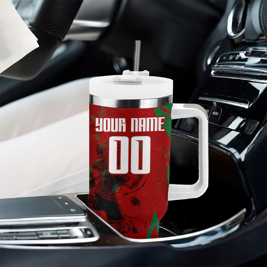 Personalized Morocco Football Tumbler With Handle Atlas Lion Grunge Star Mascot