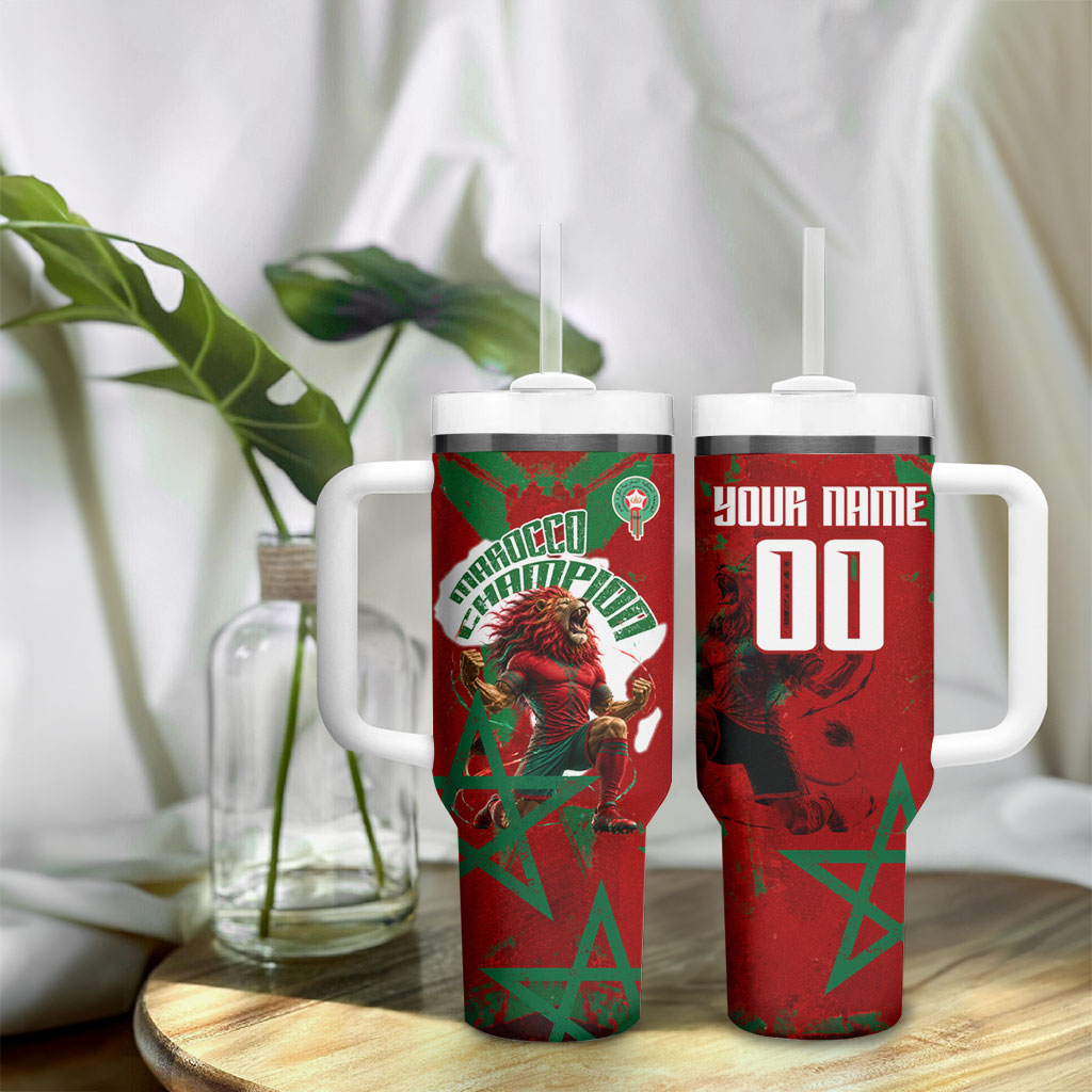 Personalized Morocco Football Tumbler With Handle Atlas Lion Grunge Star Mascot