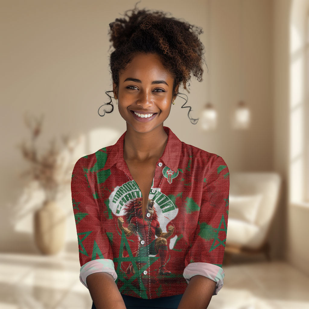 Personalized Morocco Football Women Casual Shirt Atlas Lion Grunge Star Mascot