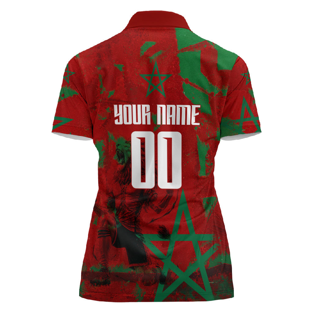 Personalized Morocco Football Women Polo Shirt Atlas Lion Grunge Star Mascot
