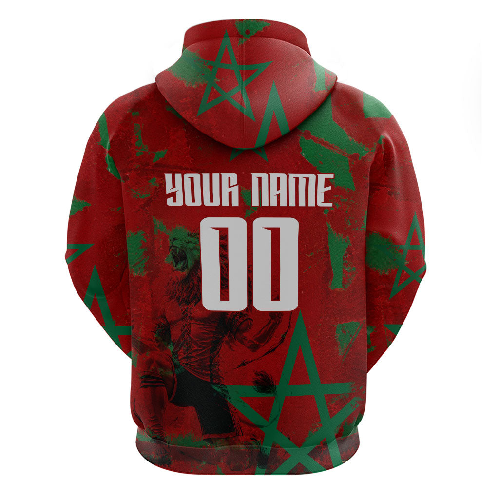 Personalized Morocco Football Zip Hoodie Atlas Lion Grunge Star Mascot