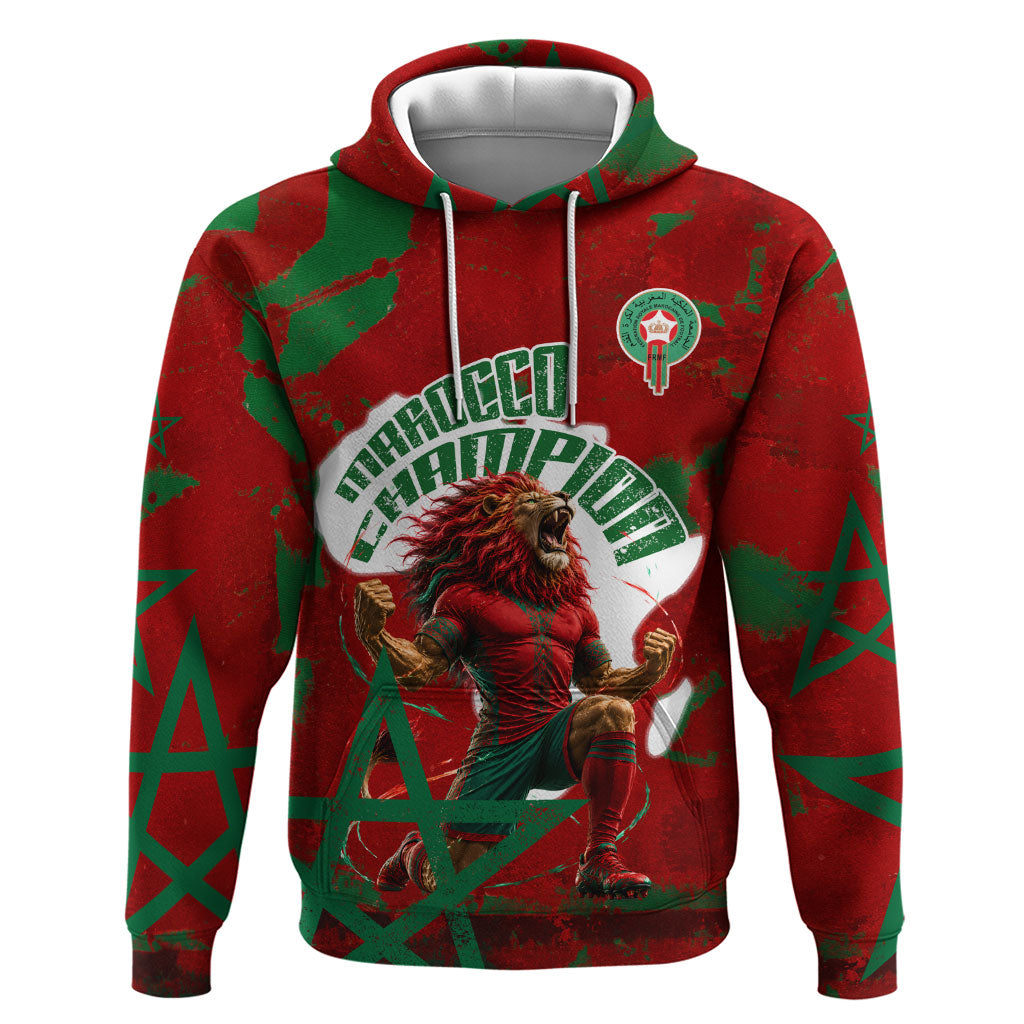 Personalized Morocco Football Zip Hoodie Atlas Lion Grunge Star Mascot