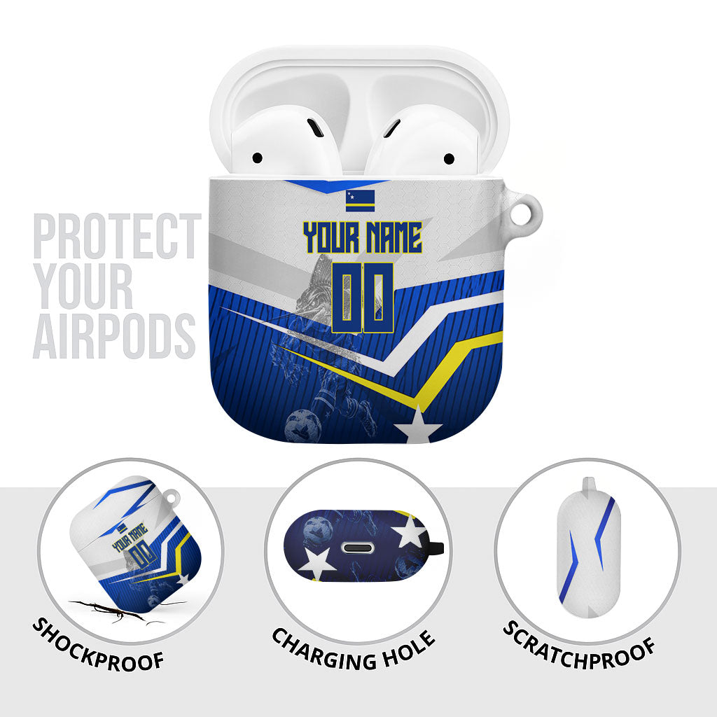 Personalized Curacao Football Marlin Mascot AirPods Case Caribbean Flag Colors Geometric Blue