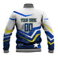 Personalized Curacao Football Marlin Mascot Baseball Jacket Caribbean Flag Colors Geometric Blue