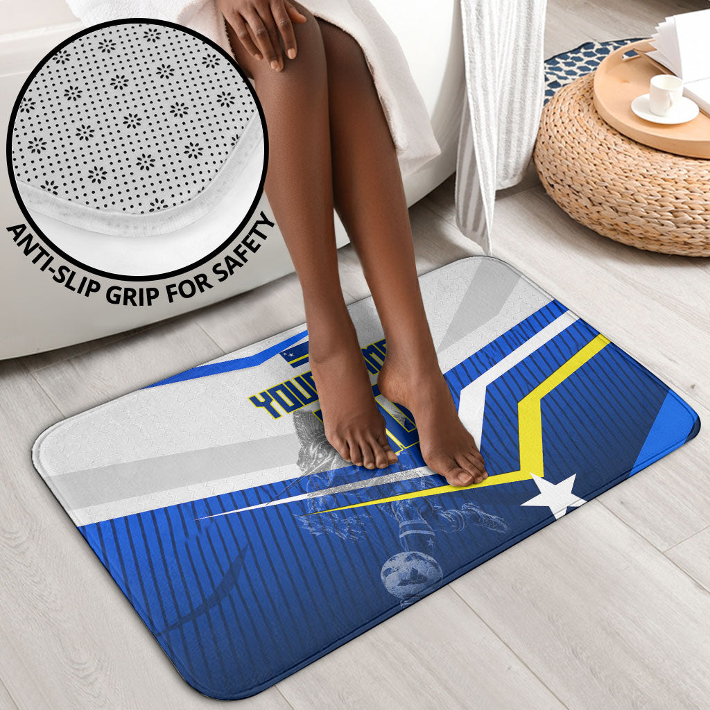 Personalized Curacao Football Marlin Mascot Bathroom Set Caribbean Flag Colors Geometric Blue