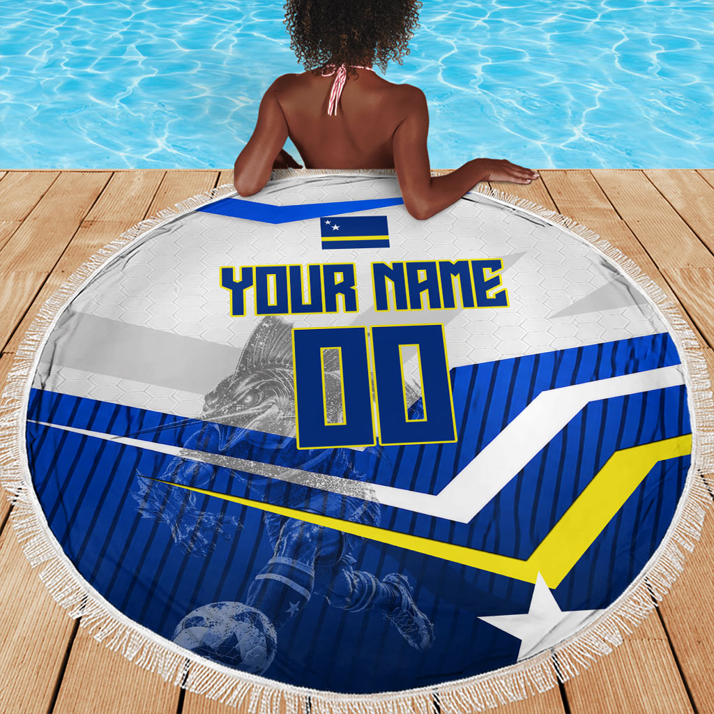 Personalized Curacao Football Marlin Mascot Beach Blanket Caribbean Flag Colors Geometric Blue