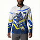 Personalized Curacao Football Marlin Mascot Button Sweatshirt Caribbean Flag Colors Geometric Blue