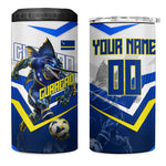 Personalized Curacao Football Marlin Mascot 4 in 1 Can Cooler Tumbler Caribbean Flag Colors Geometric Blue