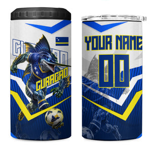 Personalized Curacao Football Marlin Mascot 4 in 1 Can Cooler Tumbler Caribbean Flag Colors Geometric Blue