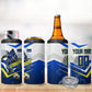 Personalized Curacao Football Marlin Mascot 4 in 1 Can Cooler Tumbler Caribbean Flag Colors Geometric Blue