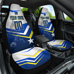 Personalized Curacao Football Marlin Mascot Car Seat Cover Caribbean Flag Colors Geometric Blue