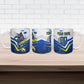 Personalized Curacao Football Marlin Mascot Ceramic Mug Caribbean Flag Colors Geometric Blue