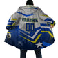 Personalized Curacao Football Marlin Mascot Cloak Caribbean Flag Colors Geometric Blue