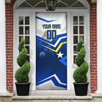 Personalized Curacao Football Marlin Mascot Door Cover Caribbean Flag Colors Geometric Blue