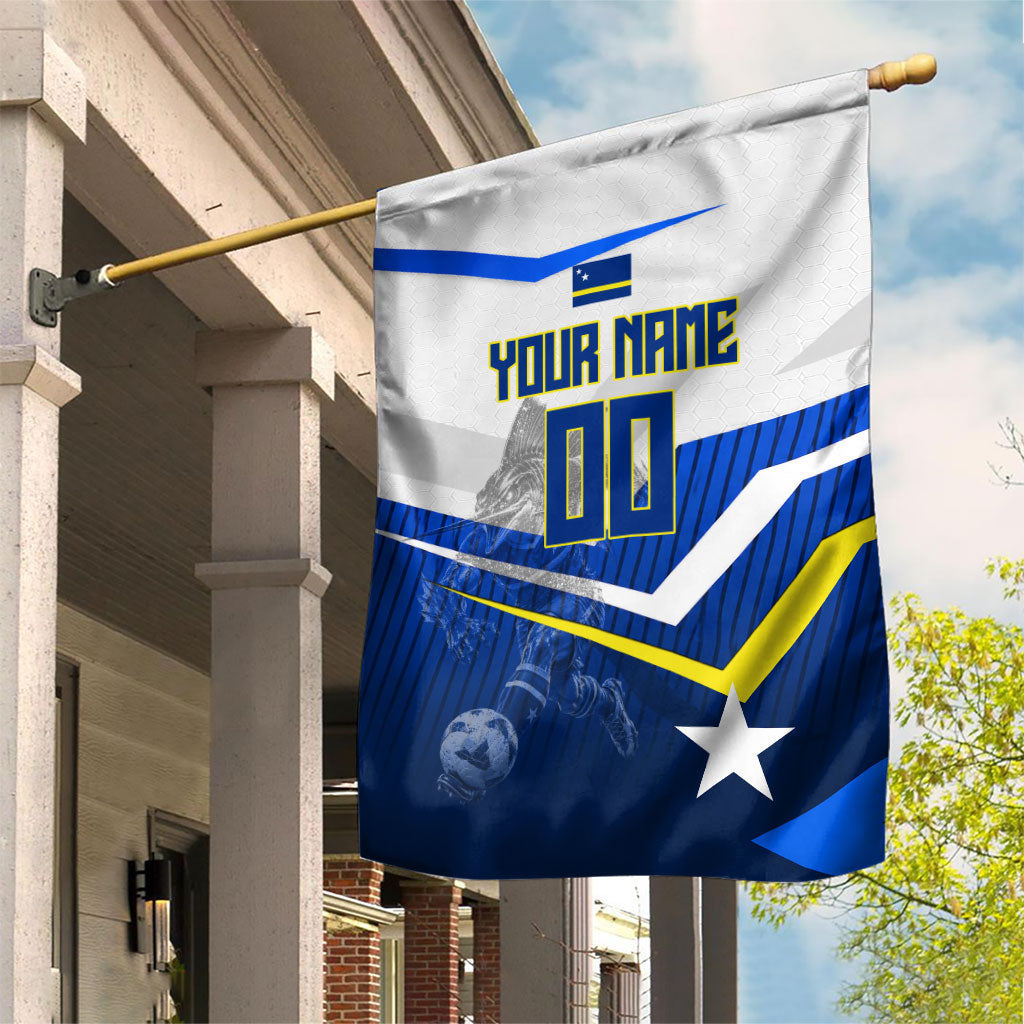 Personalized Curacao Football Marlin Mascot Garden Flag Caribbean Flag Colors Geometric Blue