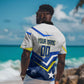 Personalized Curacao Football Marlin Mascot Hawaiian Shirt Caribbean Flag Colors Geometric Blue