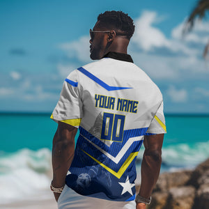 Personalized Curacao Football Marlin Mascot Hawaiian Shirt Caribbean Flag Colors Geometric Blue