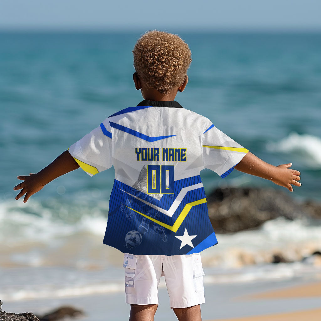 Personalized Curacao Football Marlin Mascot Kid Hawaiian Shirt Caribbean Flag Colors Geometric Blue