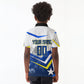 Personalized Curacao Football Marlin Mascot Kid Polo Shirt Caribbean Flag Colors Geometric Blue