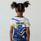 Personalized Curacao Football Marlin Mascot Kid T shirt Caribbean Flag Colors Geometric Blue