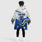 Personalized Curacao Football Marlin Mascot Kid Wearable Blanket Hoodie Caribbean Flag Colors Geometric Blue