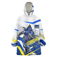 Personalized Curacao Football Marlin Mascot Kid Wearable Blanket Hoodie Caribbean Flag Colors Geometric Blue