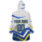Personalized Curacao Football Marlin Mascot Kid Wearable Blanket Hoodie Caribbean Flag Colors Geometric Blue