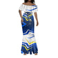 Personalized Curacao Football Marlin Mascot Mermaid Dress Caribbean Flag Colors Geometric Blue