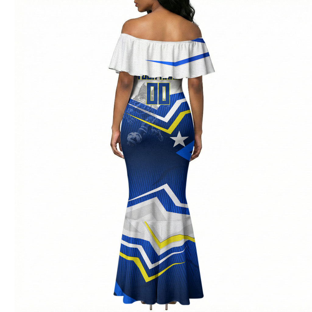 Personalized Curacao Football Marlin Mascot Mermaid Dress Caribbean Flag Colors Geometric Blue