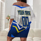 Personalized Curacao Football Marlin Mascot Off Shoulder Short Dress Caribbean Flag Colors Geometric Blue