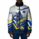Personalized Curacao Football Marlin Mascot Padded Jacket Caribbean Flag Colors Geometric Blue