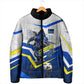 Personalized Curacao Football Marlin Mascot Padded Jacket Caribbean Flag Colors Geometric Blue