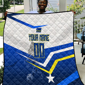 Personalized Curacao Football Marlin Mascot Quilt Caribbean Flag Colors Geometric Blue