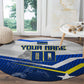 Personalized Curacao Football Marlin Mascot Round Carpet Caribbean Flag Colors Geometric Blue