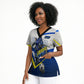 Personalized Curacao Football Marlin Mascot Scrub Top Caribbean Flag Colors Geometric Blue