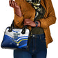 Personalized Curacao Football Marlin Mascot Shoulder Handbag Caribbean Flag Colors Geometric Blue