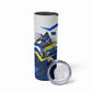 Personalized Curacao Football Marlin Mascot Skinny Tumbler Caribbean Flag Colors Geometric Blue