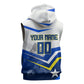 Personalized Curacao Football Marlin Mascot Sleeveless Hoodie Caribbean Flag Colors Geometric Blue