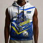 Personalized Curacao Football Marlin Mascot Sleeveless Hoodie Caribbean Flag Colors Geometric Blue