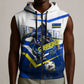 Personalized Curacao Football Marlin Mascot Sleeveless Zip Hoodie Caribbean Flag Colors Geometric Blue