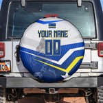 Personalized Curacao Football Marlin Mascot Spare Tire Cover Caribbean Flag Colors Geometric Blue