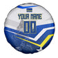 Personalized Curacao Football Marlin Mascot Spare Tire Cover Caribbean Flag Colors Geometric Blue