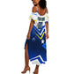 Personalized Curacao Football Marlin Mascot Summer Maxi Dress Caribbean Flag Colors Geometric Blue